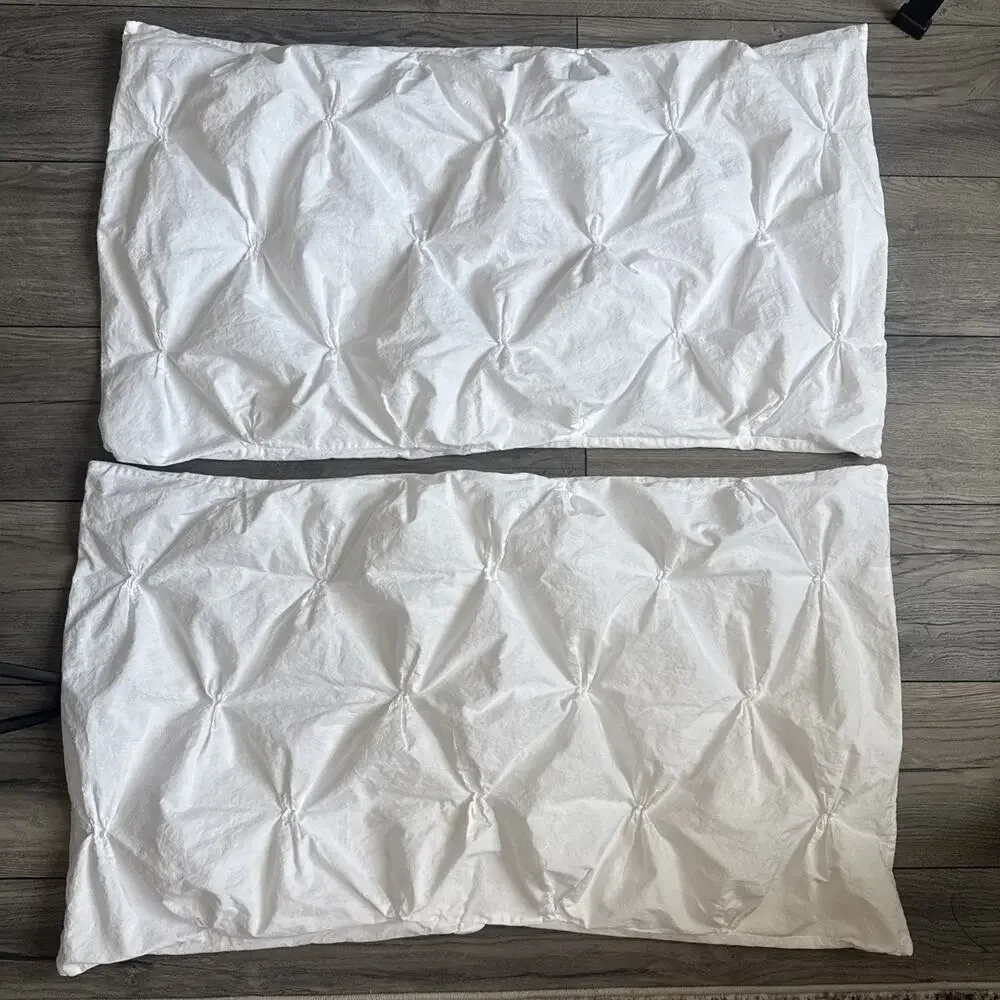 West Elm Organic Cotton Pintuck King Pillow Shams White Set of 2 Envelope Case